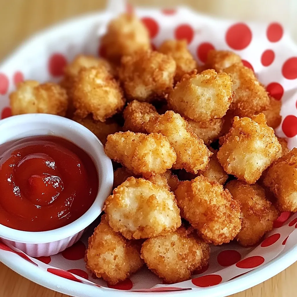 A bowl of tater tots with ketchup.