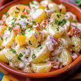 A bowl of food with potatoes, carrots, and onions.