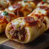 A pizza pocket with pepperoni and cheese.