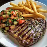 A plate of food with a steak and fries.