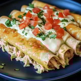 A plate of food with a white sauce on top.