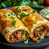 Ein Schrittweises Rezept für eine mexikanische Beilage, die aus einer Art von Tortilla, Tomaten, Paprika, Zwiebeln, Knoblauch und Rindfleisch besteht.